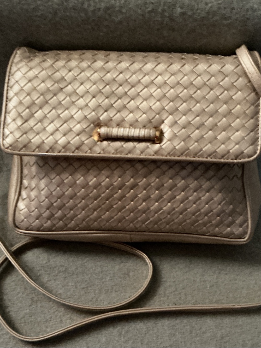 Woven Taupe Crossbody Bag with Gold Accent